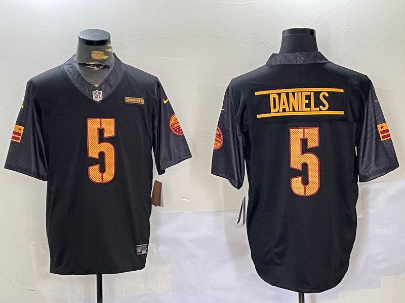 Men Washington Commanders #5 Daniels Black 2024 Nike Limited NFL Jersey style 1